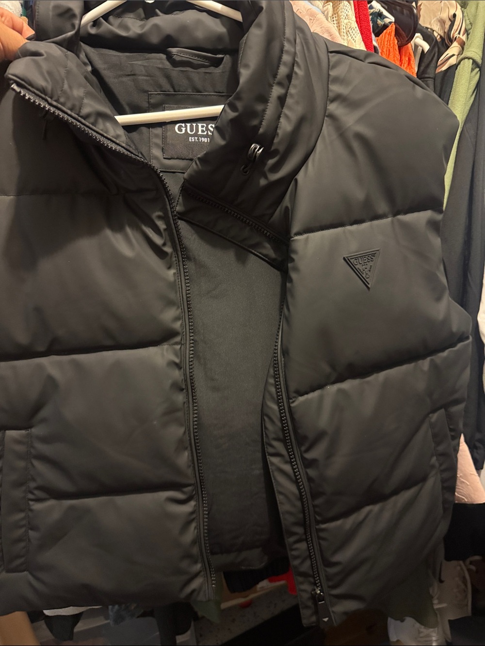 GUESS Matte Black Quilted Puffer Vest
